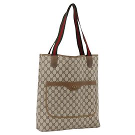 GUCCI GG Supreme Web Sherry Line Tote Bag PVC Beige Auth ep13605 Beige