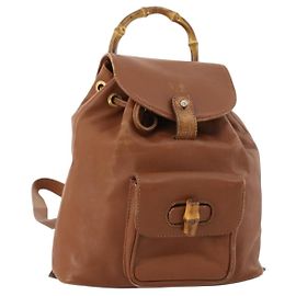 GUCCI Bamboo Backpack Leather Brown Gold Auth 169775 Brown Golden