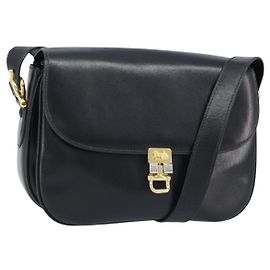 Borsa a spalla CÉLINE Carrozza in pelle nera e oro Auth ka2957 Nero D'oro