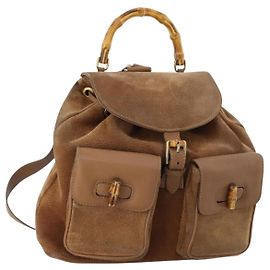 GUCCI Bamboo Backpack Suede Brown Gold 003 2058 0016 Auth LNZ352 Brown Golden