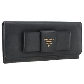 PRADA Cartera Larga de cuero Safiano Negro Oro Auth bs33777 Negro Dorado