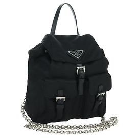 PRADA Borsa a Spalla con Catena Nylon Nero Argento Auth 171449M Nero Argento