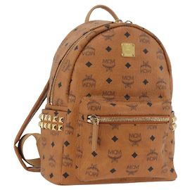 MCM Vicetos Logogram Backpack PVC Leather Brown Gold Auth BA11051 Brown Golden