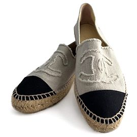 Chanel Espadrille plana de algodão com aba e bico cap toe 40 Preto & Branco Outro