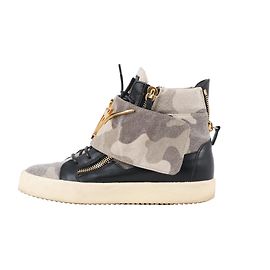 Giuseppe Zanotti High-top Sneakers Camouflage x Leather in Black, Size 40 EU Black