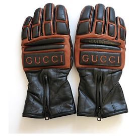 Luvas de esqui de couro acolchoadas vintage Gucci Preto