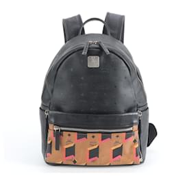MCM Visetos Leather Backpack Bag Brown Black
