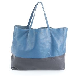 Céline Celine Horizontal Cabas Leather Tote Bag Black Blue