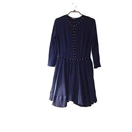Maje Marineblaue Wollkleid mit Perlen verziert Dunkelblau