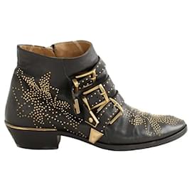 Chloé Botas de couro pretas com fivelas Preto