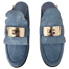 Sky blue suede mules by Hermès Blue