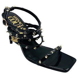 Versace Jeans Couture Black / Gold Studded Patent Leather Sandals Black
