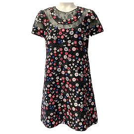 Valentino Garavani Abito nero multicolore floreale Valentino con inserti in pizzo Nero