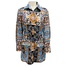 Vestido mini utilitário de linho azul com estampa de patch náutico multicolorido e cinto Zimmermann Multicor