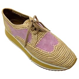 Derby-Plattformschuhe aus natürlichem / rosa Wildleder und Raffia von Robert Clergerie Kamel
