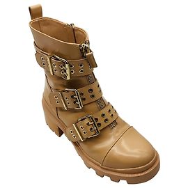 Botas de combate moto Hali com sola lug em amêndoa bege / ouro da Alice + Olivia Bege