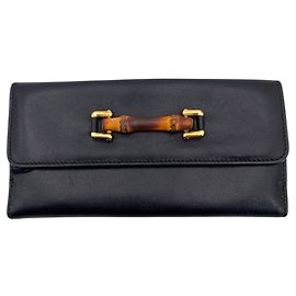 Gucci Monedero de cuero negro vintage con diseño de bambú Negro