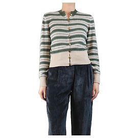 Loro Piana Cardigan en cachemire vert à rayures - taille UK 8 Vert
