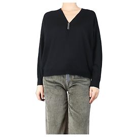 Brunello Cucinelli Pull v-neck monili bleu marine - taille UK 10 Bleu Marine