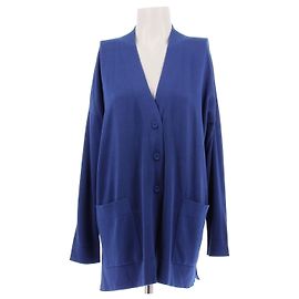 Hermès Cardigan azul de algodão e seda com decote em V Azul