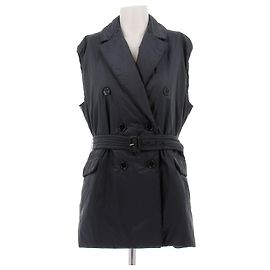 Max Mara short sleeveless navy wool parka Navy blue