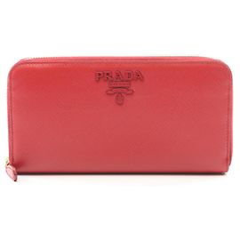 Cartera larga de cuero rojo Prada Roja