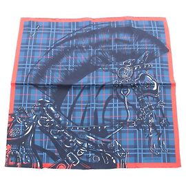 Lenço Hermès Petit Carré 45 Cheval Punk Branco Vermelho Azul