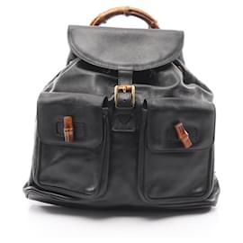Gucci Bamboo Black Leather Backpack Black