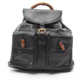 Mochila de couro preto Gucci Bamboo Preto
