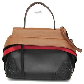 Tod's Wave Medium Leather Handbag Brown Black