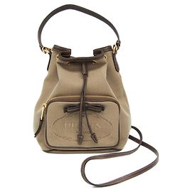 Prada Logo Jacquard Drawstring Bag Brown Dark brown