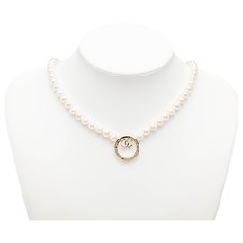 Chanel Coco Mark Pearl Necklace White Golden