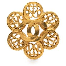 Broche Vintage Chanel Motif Fleur Coco Doré