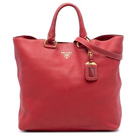 Borsa tote aperta e convertibile in vitello daino rosso Prada Rosso
