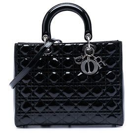 Dior Negro Gran Bolso de Charol Cannage Lady Dior Negro