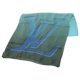 Bufanda de seda con logo LV Louis Vuitton Azul Verde