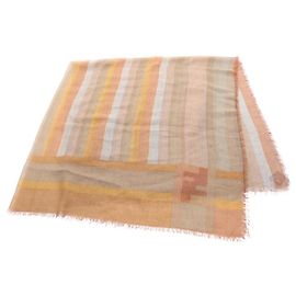 Stola in seta e cashmere marrone e multicolore Fendi Marrone Multicolore