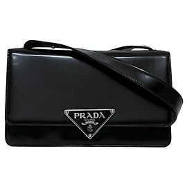 Prada Black Leather Shoulder Bag Black