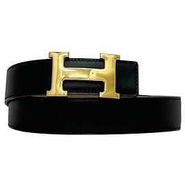 Cinto H da Hermès em couro preto e marrom Preto