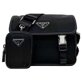 Borsa a Spalla in Nylon e Pelle Nera Prada Nero