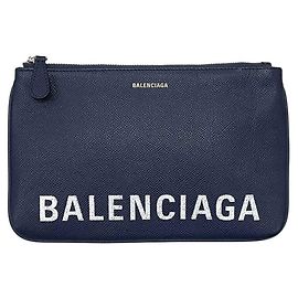 Balenciaga Navy Leather Clutch Pouch Navy blue
