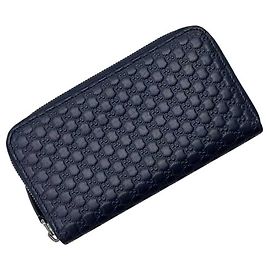 Gucci Navy Leather Long Wallet Navy blue