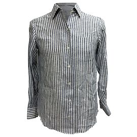Camicia a righe con bottoni Loro Piana in lino blu navy Blu Blu navy