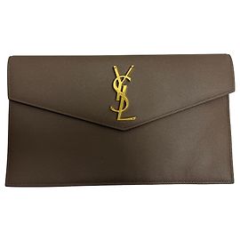 Yves Saint Laurent Saint Laurent Uptown Pouch Bag in Brown Calf Leather Brown Red