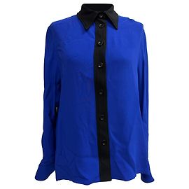 Joseph Two Tone Button Down Blouse in Blue Viscose Blue
