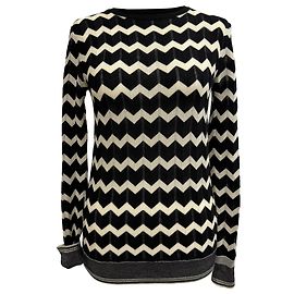 Stella Mc Cartney Stella McCartney Intarsia Chevron Pullover aus schwarzer Wolle Schwarz