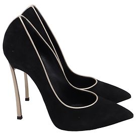 Casadei Pointed Toe Pumps in Black Suede Black