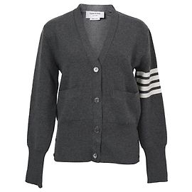 Thom Browne V-Ausschnitt Strickjacke aus Grauer Wolle Grau