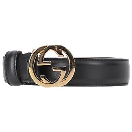 Cinturón Gucci con hebilla entrelazada G en cuero negro Negro