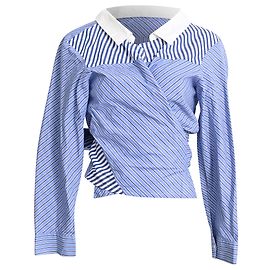 Camisa Asimétrica Rayada Maje Lim en Algodón Azul Azul